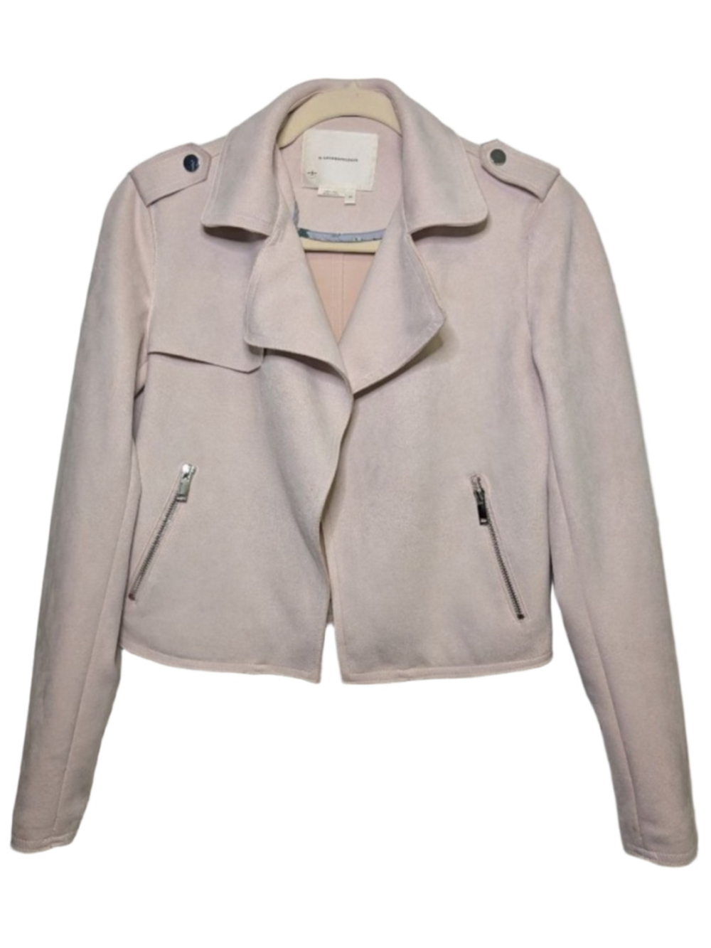 By Anthropologie Faux Vegan Suede Moto Crop Jacket Light Pink Blush XS Like New